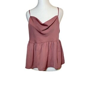 American Eagle Peplum Cami Top Cowl Neck Sleeveless Blouse Mauve Size M
